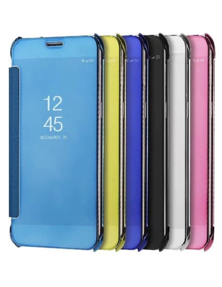 Samsung A8 2018 Flipfodral i flera färger, inklusive blå och svart, med spegel effekt