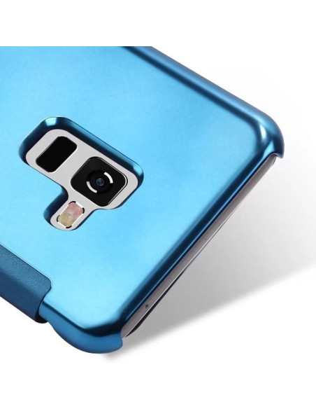 Detaljvy av Samsung A8 2018 Flipfodral i blått med kamerautskärning