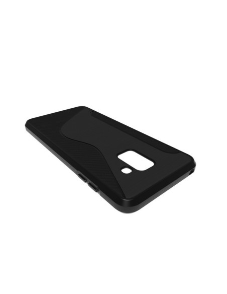 S-Line skal i svart TPU för Samsung A8 2018, vy snett bakifrån med fokus på design och textur