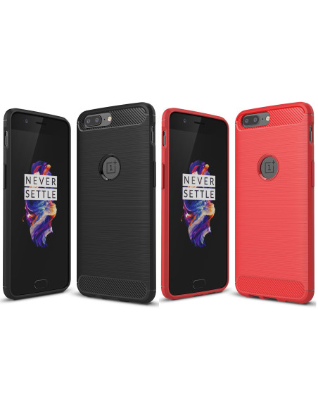 OnePlus 5T skal i svart med gummibeläggning och upphöjd ram, visat framifrån