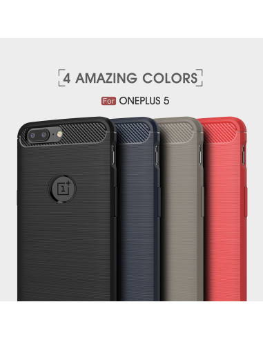 OnePlus 5T skal i svart, visat med tre andra färger i rad, fokus på design och material