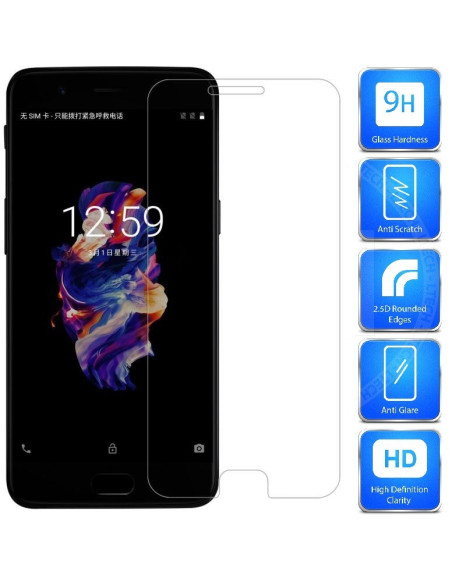 Transparent skärmskydd i härdat glas för OnePlus 5T, med rundade kanter och 9H hårdhet