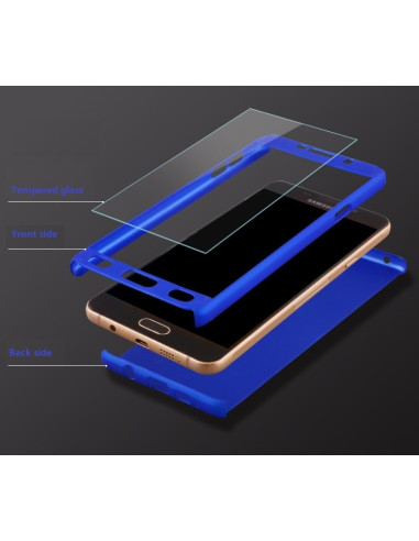 Detaljvy av Samsung A3 2017 med blått 360° 3in1 FullCover Skal och härdat glas