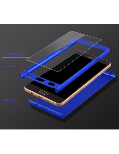 Detaljvy av Samsung A3 2017 med blått 360° 3in1 FullCover Skal och härdat glas