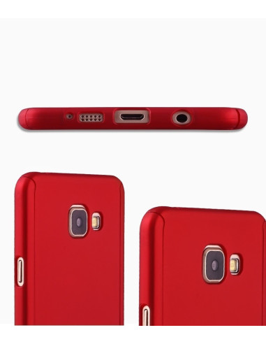 Röd variant av Samsung A5 2016 360° 3in1 FullCover Skal, sett från sidan med portarna synliga