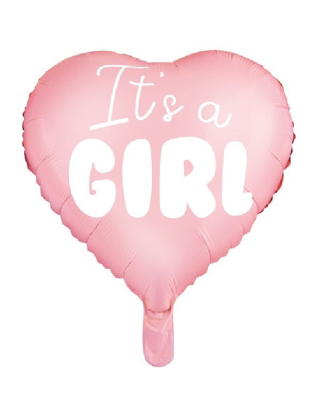 Hjärta folieballong i rosa med texten It's a Girl, 45 cm