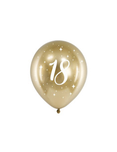 6-PACK Ballonger Glossy Guld 18 år