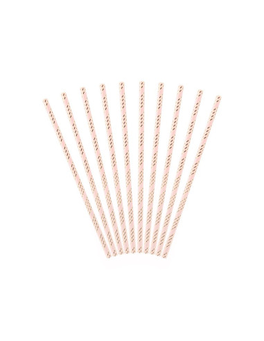 Randiga Papperssugrör Rosa / Guld