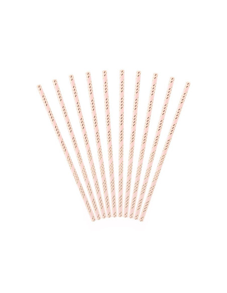 Randiga Papperssugrör Rosa / Guld