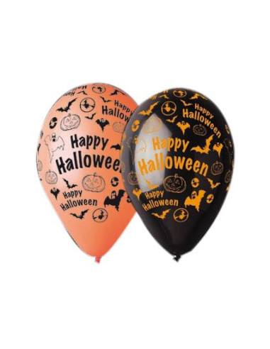 Svart och orange latexballong med Halloween-motiv, närbild av detaljer