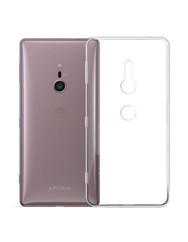 Genomskinligt TPU-skal för Xperia XZ2, sett från sidan med telefonen bakom