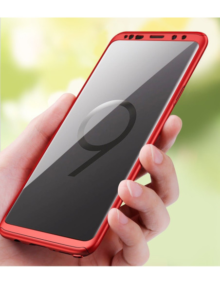 Röd 360° 3in1 FullCover Skal för Samsung S8 Plus, hålls i hand med skärmskydd synligt