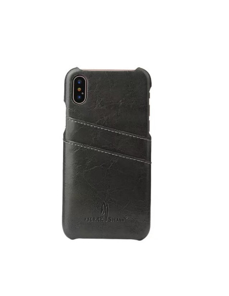 Svart iPhone X-skal med retrodesign och korthållare, sett bakifrån