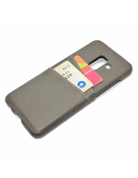 Samsung S9 Skal Korthållare Retro V2 i grått med kreditkort i korthållarfacket, sett från sidan