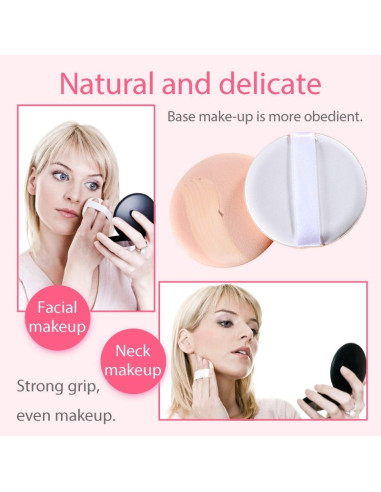 Puderpuff med fingerficka i användning, applicerar makeup på ansiktet