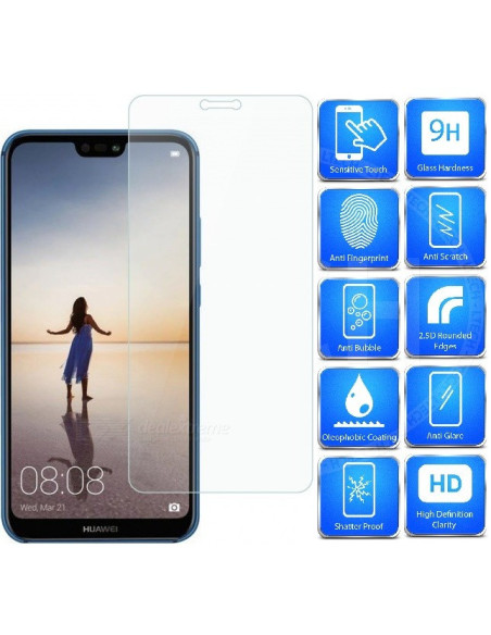 Närbild av härdat glas för Huawei P20 Lite, med rundade kanter och hög klarhet