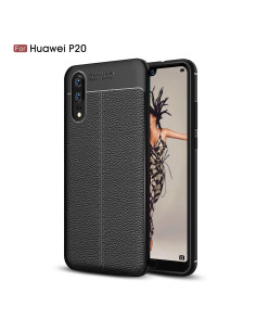 Huawei P20 Silikon Skal med Lädermönster inkl. Skärmskydd