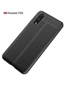 Huawei P20 Silikon Skal med Lädermönster inkl. Skärmskydd 2