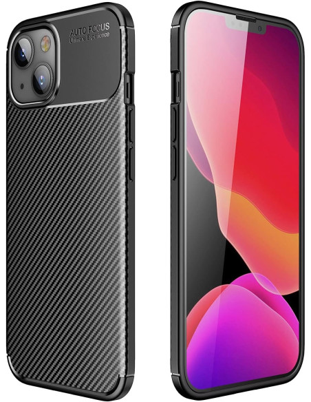 Slimmat FullCarbon V4-skal för iPhone 14, sett från sidan med detaljerad yta