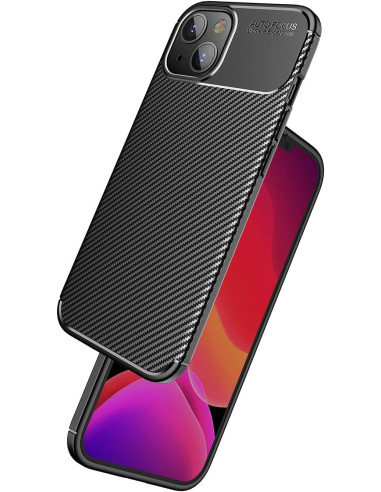 iPhone 14 FullCarbon V4-skal sett framifrån med telefonen synlig inuti