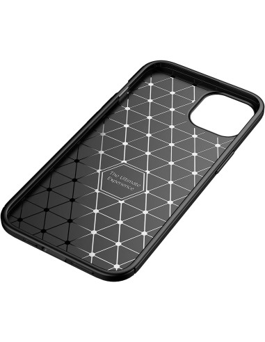 iPhone 14 FullCarbon V4-skal med mönstrad insida, sett snett från sidan