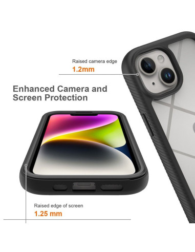 Detaljvy av iPhone 14 Heltäckande 3D Skal ThreeSixty, med fokus på kameraskydd och skärmkant