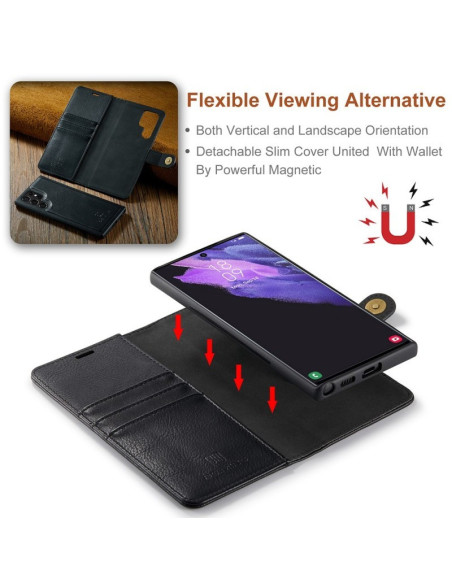 Svart mobilplånbok för Samsung S22 Ultra med öppet fack och flexibel visning i liggande läge