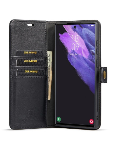 Svart mobilplånbok för Samsung S22 Ultra med tre kortfack och stängd design