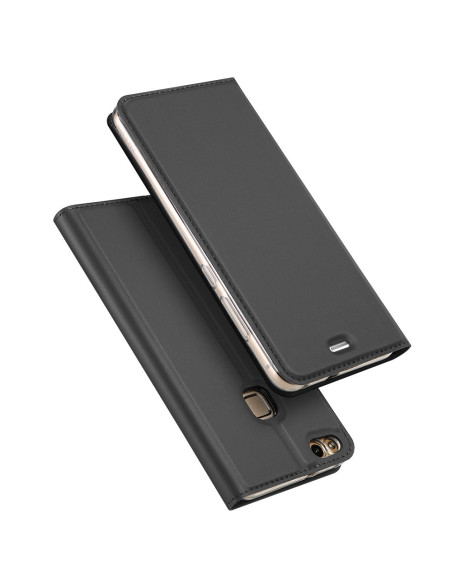 Svart flipfodral för Huawei P10 Lite med kortfack, sett från sidan