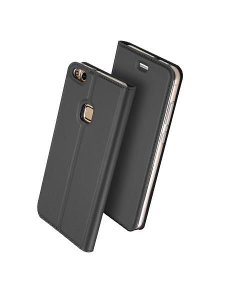 Svart flipfodral för Huawei P10 Lite med kortfack, öppet för att visa insidan