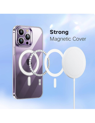 Transparent skal för iPhone 15 Pro Max med MagSafe, visat bakifrån med magnetisk laddning