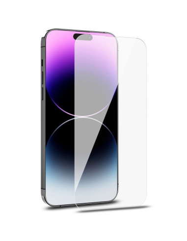 Närbild av härdat glas för iPhone 15 Pro Max, transparent och tunn design