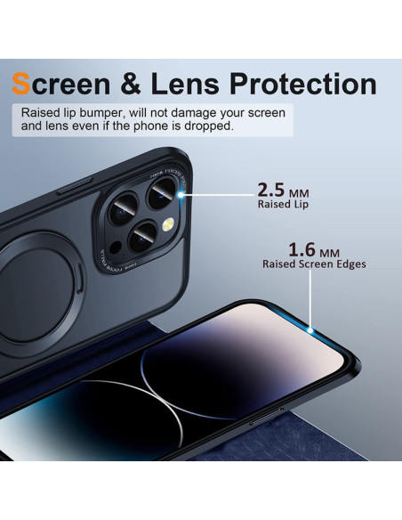 Detaljvy av iPhone 15 Pro Max skalets insida med skydd för skärm och kamera