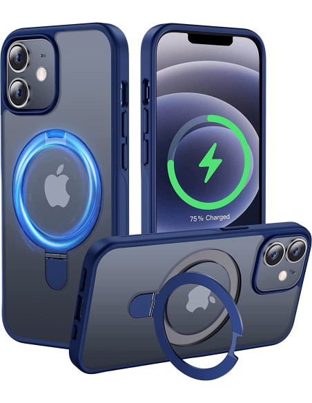 iPhone 15 Pro Max skal i transparent med kickstand, visat från sidan med MagSafe-funktion