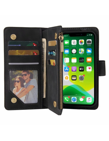 iPhone 15 Plus Multifunktionellt Plånboksfodral Zipper 8-Fack