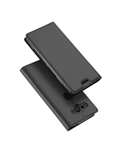 Svart flipfodral i Skin Pro-material för Xperia XZ2 Compact, öppet för att visa insidan