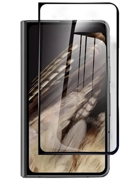 Närbild av två transparenta skärmskydd i härdat glas för Google Pixel Fold