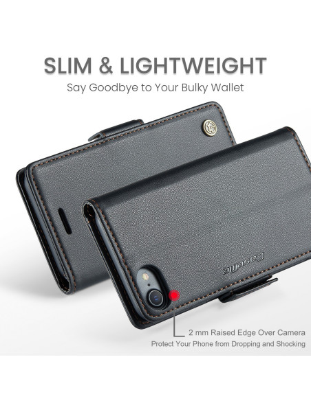 Svart CaseMe Skin Pro fodral för iPhone 6/7/8/SE 2020/SE 2022, sett från sidan med kameraöppning