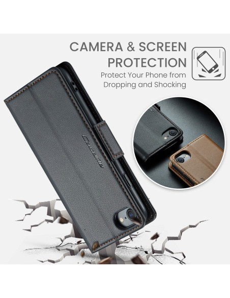 Svart CaseMe Skin Pro fodral för iPhone 6/7/8/SE 2020/SE 2022, öppet med kortfack och kameraöppning