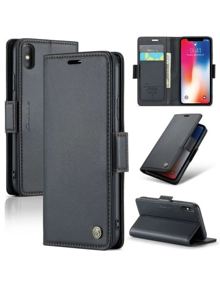 CaseMe Skin Pro fodral för iPhone X/XS i svart, med öppet fack och kortfack synligt