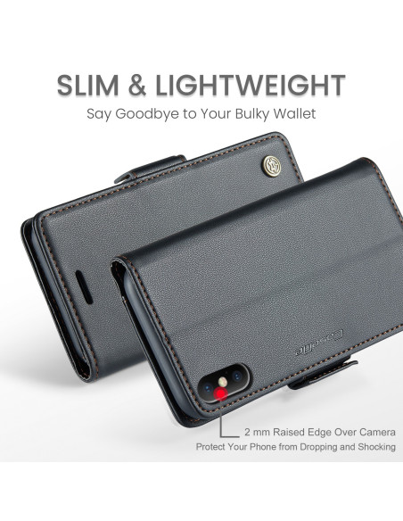 Svart CaseMe Skin Pro fodral för iPhone X/XS med kortfack, sett från sidan