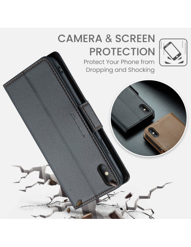 Svart CaseMe Skin Pro fodral för iPhone X/XS med stängt kortfack och kameraskydd