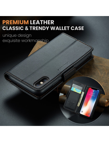 Svart CaseMe Skin Pro fodral för iPhone X/XS med öppet kortfack och telefon insatt