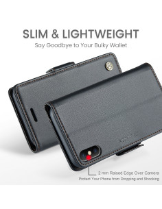 Svart CaseMe Skin Pro Fodral för iPhone XS Max, öppet med kortfack och telefon monterad 2