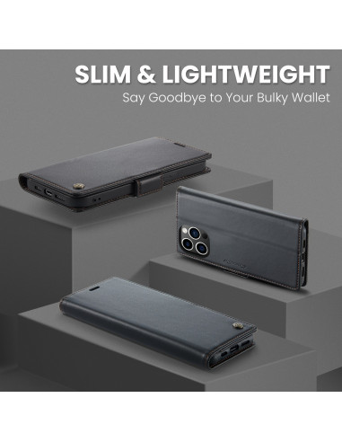 Svart Skin Pro fodral för iPhone 13 Pro sett från sidan med öppet lock och slimmad design