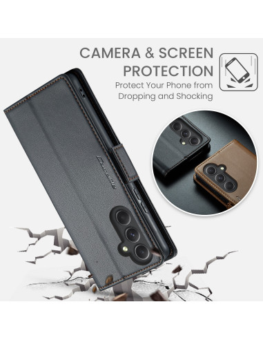 Svart CaseMe Skin Pro fodral för Samsung A54 5G, med telefon insatt och fokus på kameraöppning
