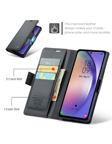 CaseMe Skin Pro fodral för Samsung A54 5G, öppet med kortfack och telefon som visar skärmen bild 9