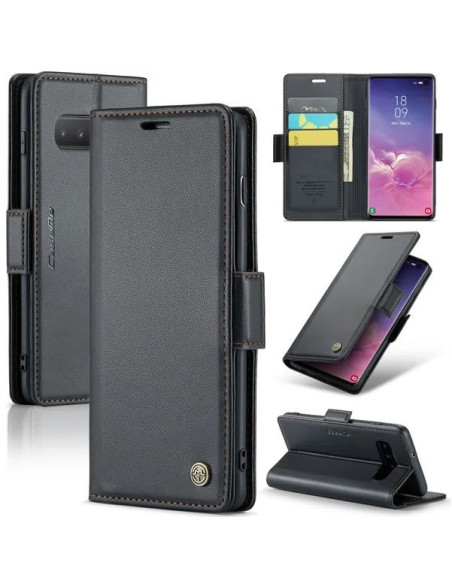 Svart CaseMe Skin Pro fodral för Samsung S10 med kortfack och ställfunktion