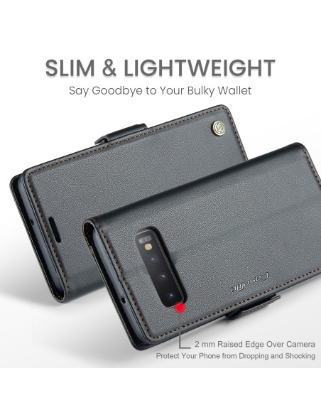Svart CaseMe Skin Pro fodral för Samsung S10 med kortfack, sett från sidan