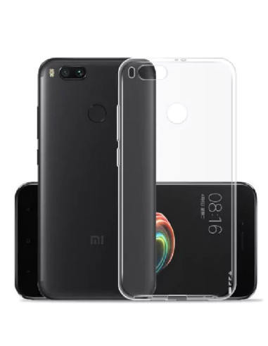 Genomskinligt TPU-skal för Xiaomi Mi A1, visat från sidan med telefonen bakom
